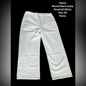 Edwin, Size 30, white, Bound Marli Ankle, Button Fly Pants. NWT @D17